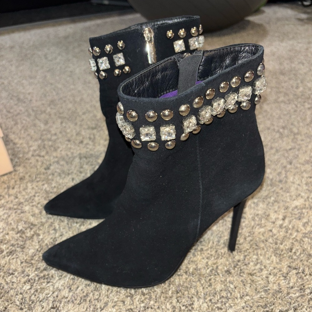 Sasha Fabiani Black Crystal Embellished Heeled Boots